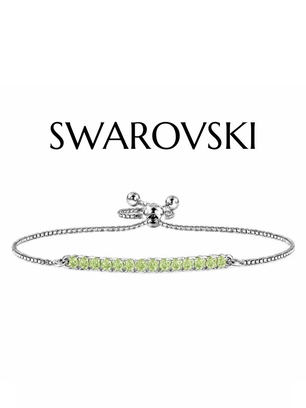 Peridot Swarovski Element Bolo Bracelet in Sterling Silver